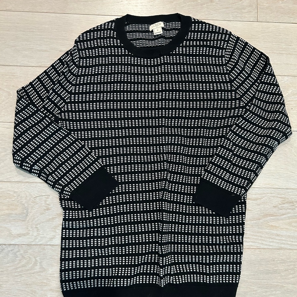 J. Crew Factory Black and White Checkered Crewneck Sweater